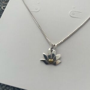 Silver 1/2 Lotus Flower pendant, center gold heart. No chain. Lotus is strength.